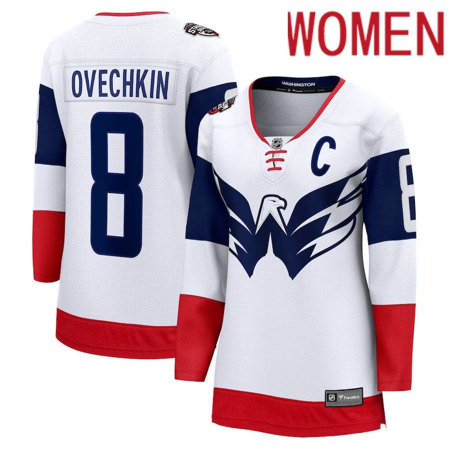 Women Washington Capitals #8 Alexander Ovechkin Fanatics Branded White 2023 NHL Stadium Series Breakaway Player Jersey